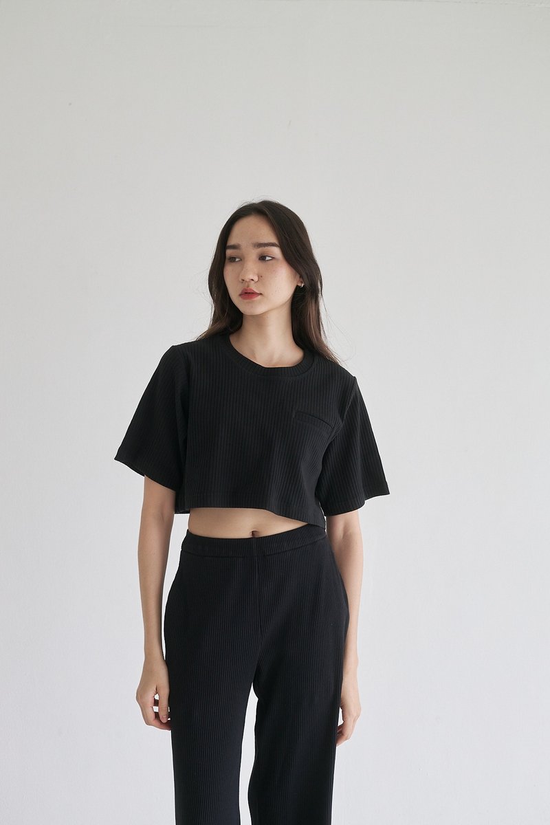 Rib crop top - Women's T-Shirts - Other Materials Black