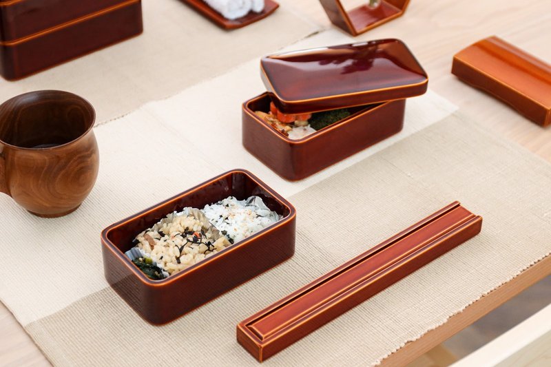 飛驒春慶 元田漆器 圓角雙層便當盒 - 便當盒/食物袋 - 木頭 咖啡色