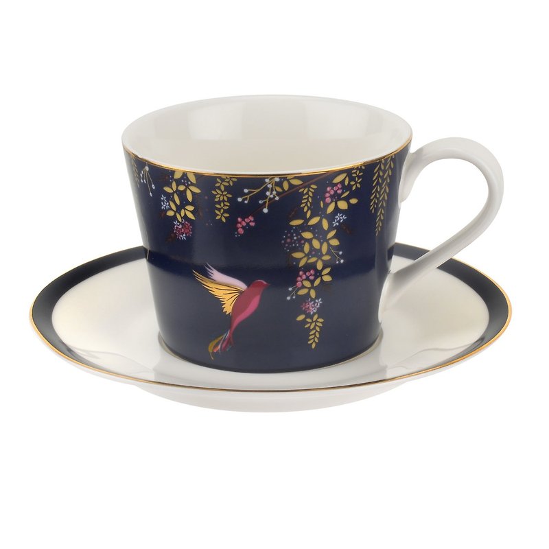 Sara Miller Chelsea愛情鳥系列-200ML杯盤組禮盒(海藍)-聖誕禮物 - 茶具/茶杯 - 瓷 藍色