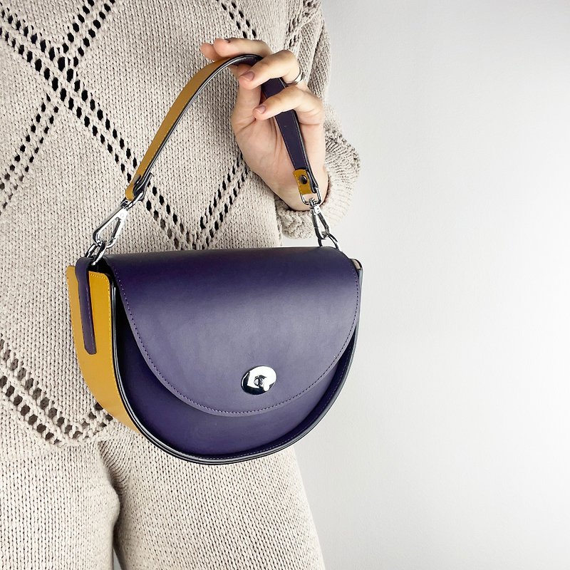 Leather shoulder bag, Violet crossbody, Violet leather purse, Premium handbag - กระเป๋าถือ - หนังแท้ 