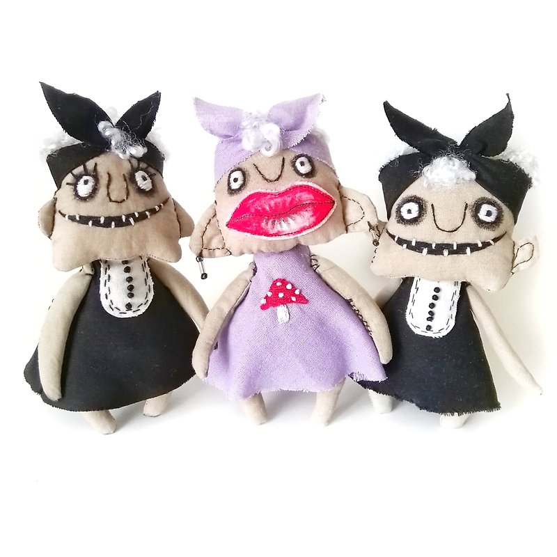 Creepy art doll, Funny fabric doll, Horror voodoo doll handmade, Spooky art doll - ตุ๊กตา - ผ้าฝ้าย/ผ้าลินิน หลากหลายสี
