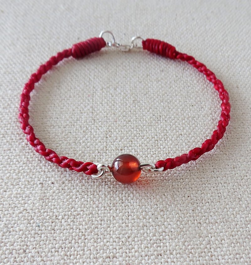 Sterling Silver*Lucky Pray [Orange Red Pomegranate] Silk Wax Line Bracelet*[Four Shares] Lucky Love - Bracelets - Gemstone Red