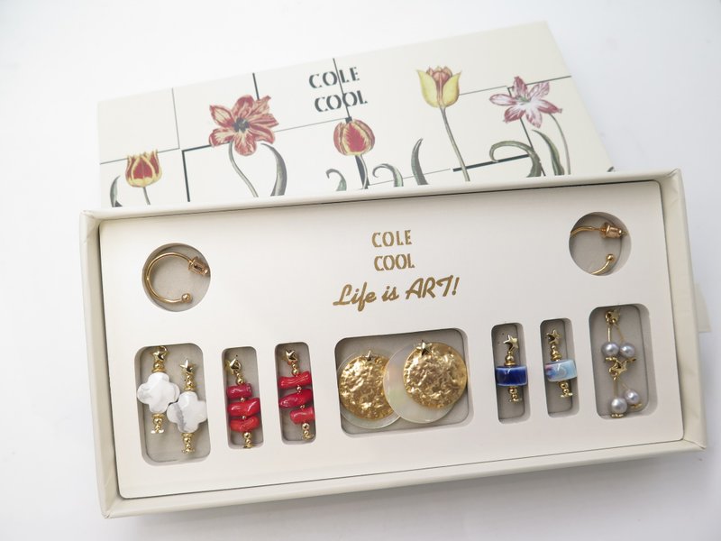 【Pinkoi 線下活動預購商品】COLE COOL5合1耳環禮盒套裝 快樂篇 - 耳環/耳夾/耳骨夾 - 貴金屬 多色