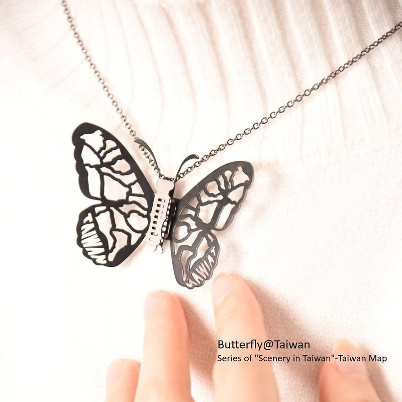 Butterfly Necklace with Changeable Wings-Taiwan Map Medical-grade thin steel will not be allergic to Taiwan Come on - Necklaces - Other Metals Gold