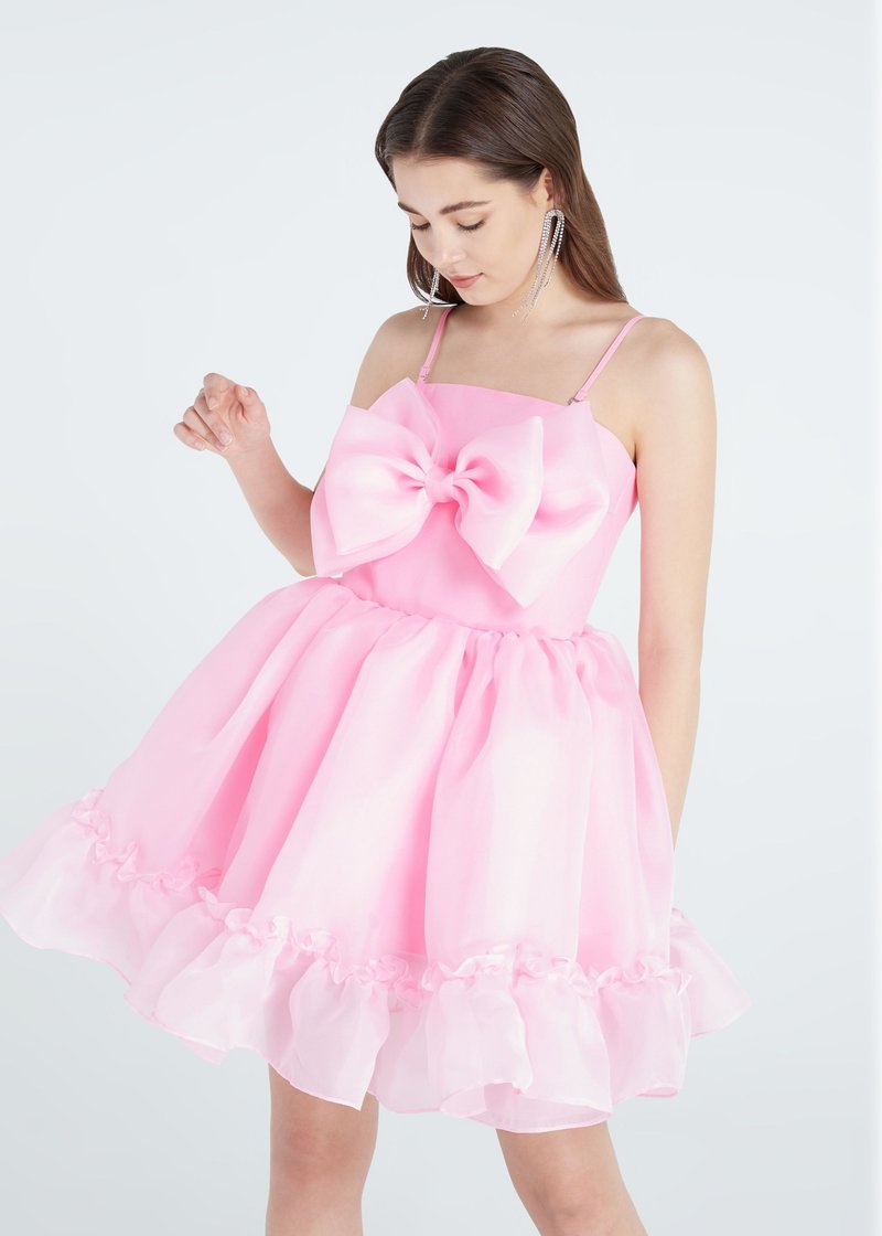 Lisa shocking pink organza mini dress cocktail party dress - 洋裝/連身裙 - 聚酯纖維 粉紅色