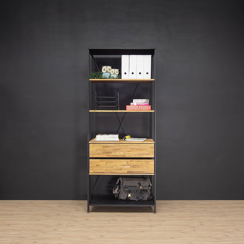 Creesor-Shido 40 Industrial Wind Combination Cabinet Bookcase Display Cabinet Storage Cabinet - ชั้นวางหนังสือ - โลหะ สีดำ