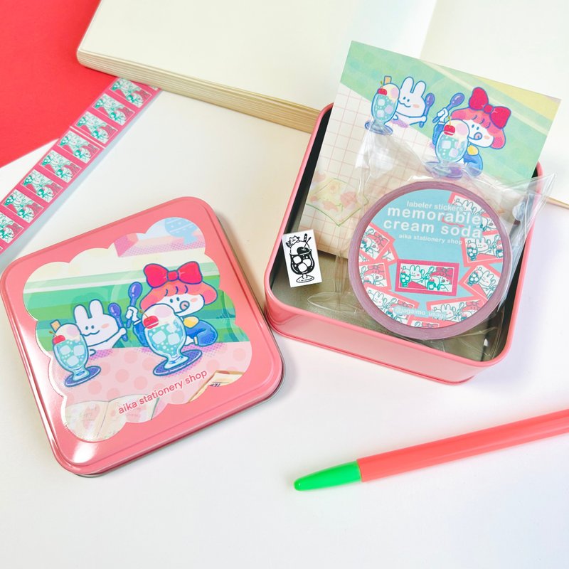 【思い出クリームソーダ缶】メモパッド&ラベラーシール&ミニはんこ - 其他 - 其他金屬 