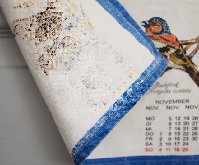 2007年 フランスヴィンテージ 鳥イラストカレンダー ティータオル/掛け