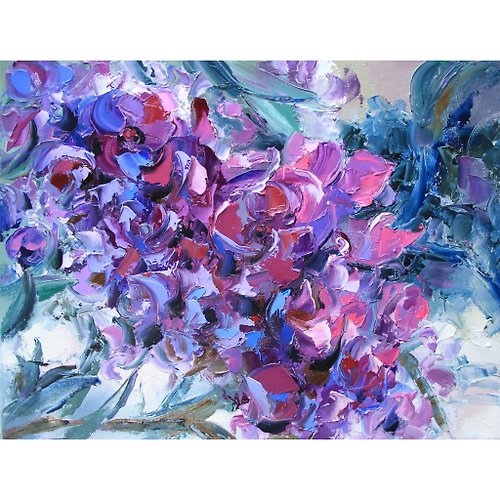 lucyart-gallery Purple orchid. Landscape with flowers orchids. Original art oil.