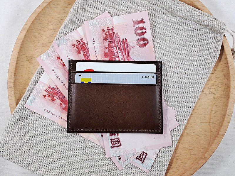Card holder ID holder Youyou card holder simple banknote holder - Card Holders & Cases - Genuine Leather Brown