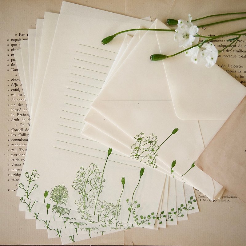 letter set/summer garden/letterpress printing/6letter paper 3envelope/148x210mm - Cards & Postcards - Paper Green