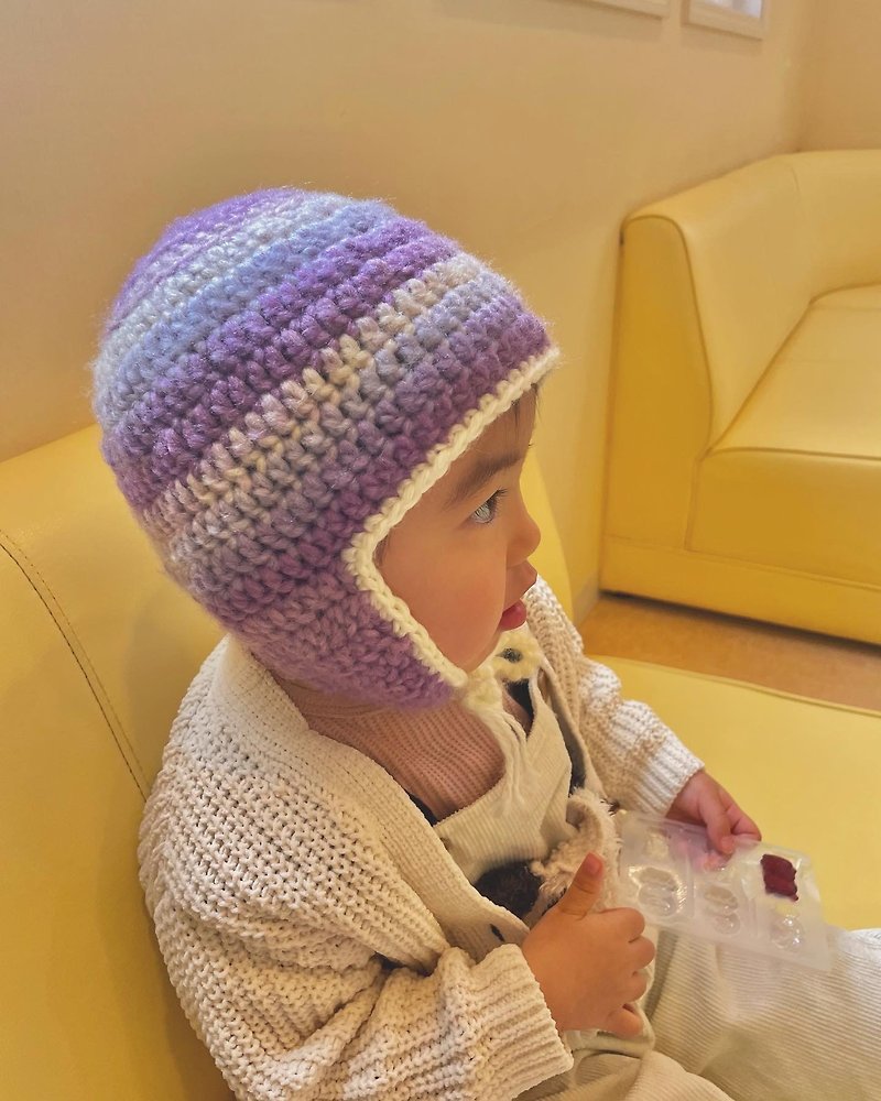 knitted cap earring cap crocheting children - Hats & Caps - Wool Purple