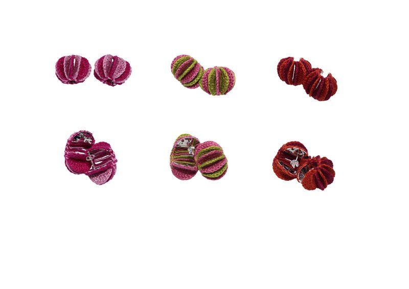 3D ball crochet earrings - ต่างหู - ผ้าฝ้าย/ผ้าลินิน หลากหลายสี
