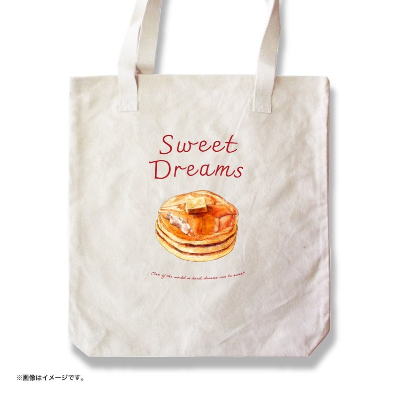 SWEET DREAMS _ Cat & Pancakes /A3サイズ対応のトートバッグ - 手提包/手提袋 - 棉．麻 白色