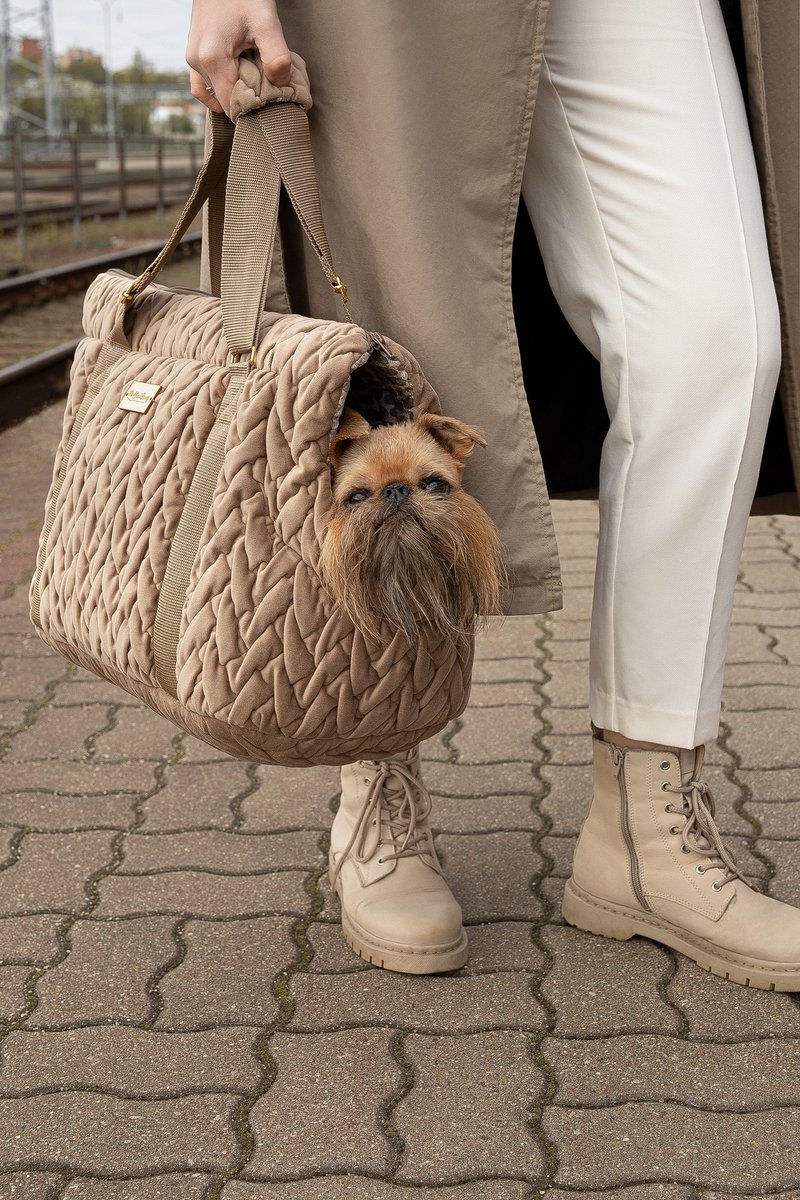 NEW - Velour pet carrier NAOMI in brown color - Pet Carriers - Polyester Brown