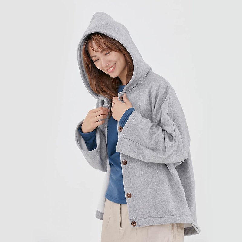 Dove Pure Color Wide Sleeve Hooded Jacket / Grey - Women's Casual & Functional Jackets - Cotton & Hemp Gray