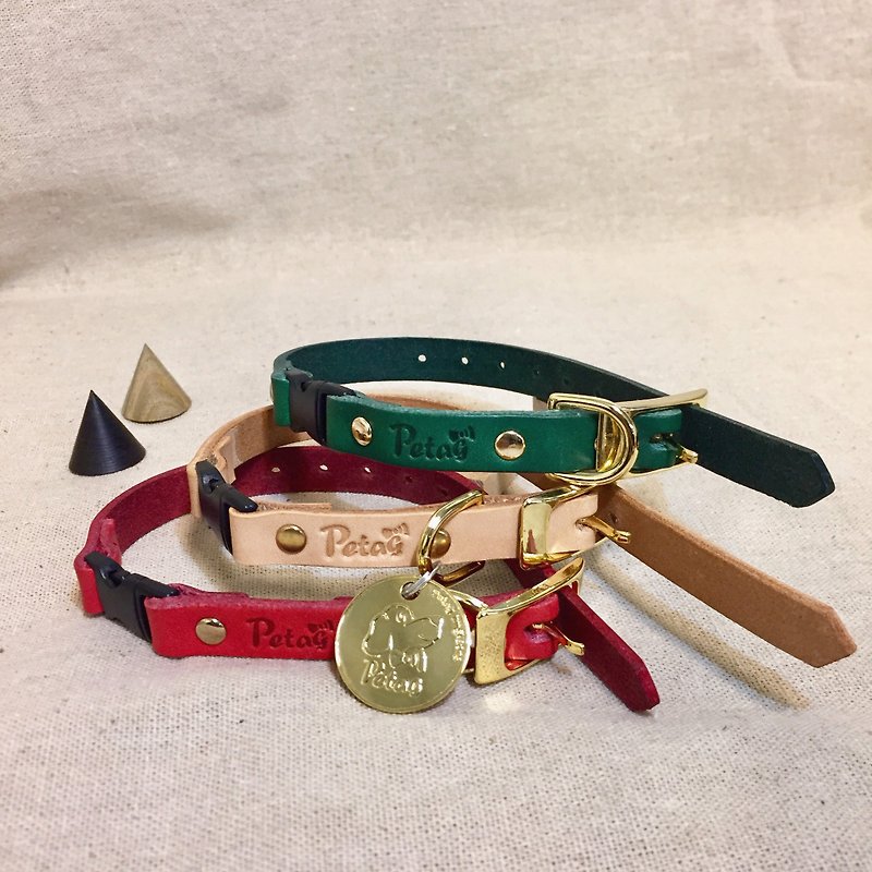 (welfare items) cat collar set cat safety buckle Qrcode pet wisdom collar leather collar - Collars & Leashes - Genuine Leather Gold
