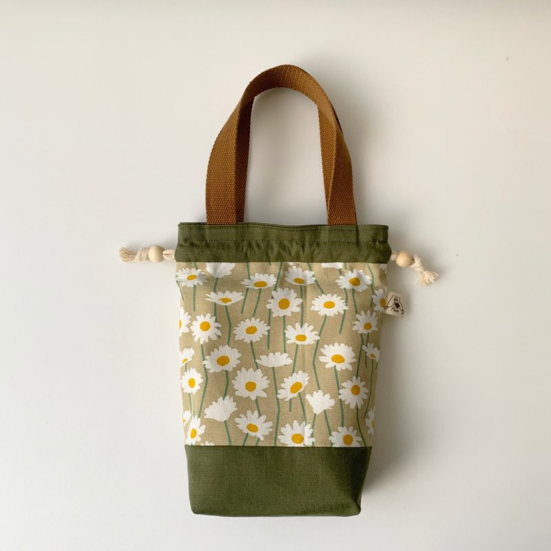 【River】Beam Tote Bag (Small)/Japanese Fabric/Little Daisy/Green - กระเป๋าถือ - ผ้าฝ้าย/ผ้าลินิน สีเขียว