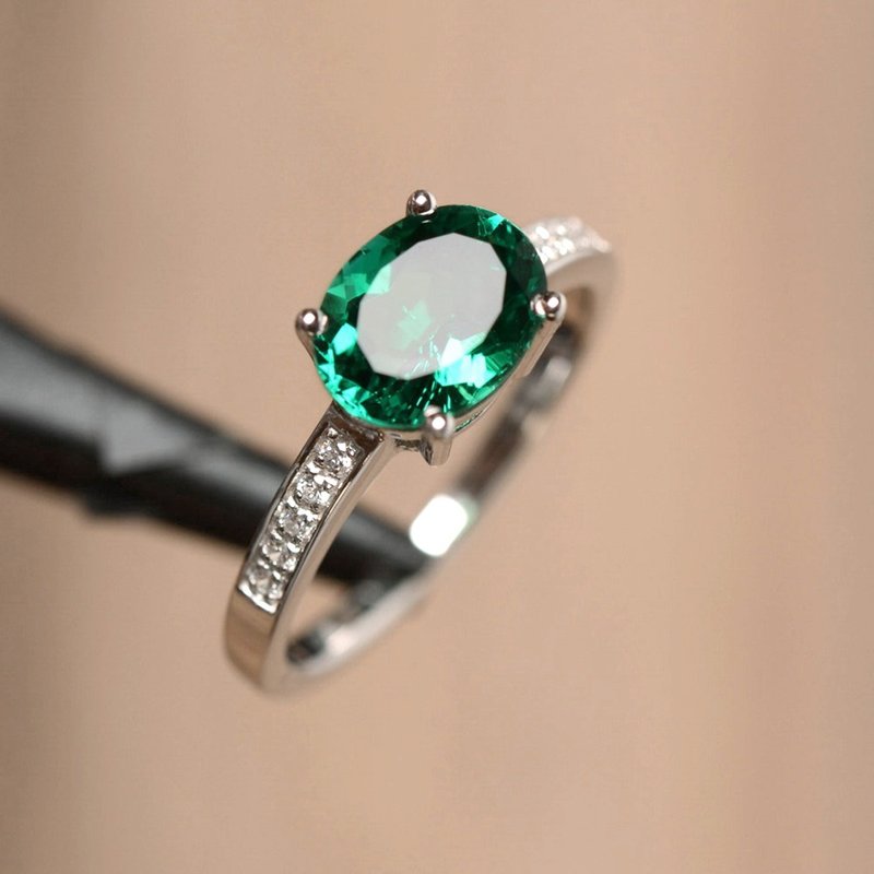 9 x 7 mm Light Green genuine topaz ring silver sterling 925 size 7.0 free resize - 戒指 - 純銀 綠色