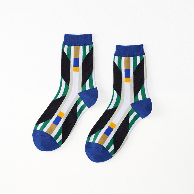 [Joint Series National Two Halls] Horn Ridge/Blue (F) MIT Design Mid-calf Socks - ถุงเท้า - ผ้าฝ้าย/ผ้าลินิน สีน้ำเงิน