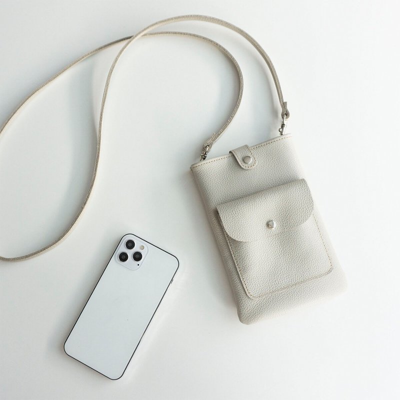 【限定価格】 スマホポシェット 【 シュリンクレザー 】 スマホショルダー 革 レザー ライトグレー HS03K - 手機配件 - 真皮 白色