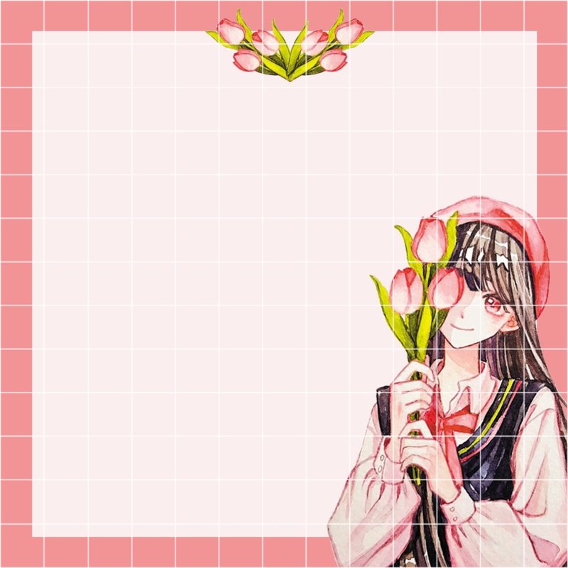 Pink tulips girl Cute Memo Paper (sena) - 便條紙/便利貼 - 紙 紅色