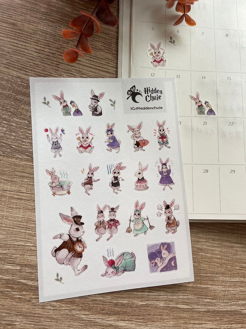 Rabbit Daily Washi Cut Sticker~(Postcard Size) - Stickers - Paper Multicolor
