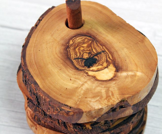 Naturally Med Olive Wood Rustic Coasters - Set of 4