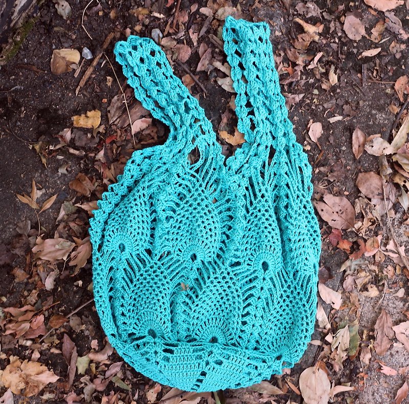 手作-細緻網狀手編織包-棉繩包/漁網包/環保袋 - 側背包/斜背包 - 棉．麻 綠色