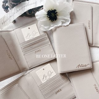 BE ONE LETTER LEATHER PASSPORT WALLET - BEIGE AND BLACK