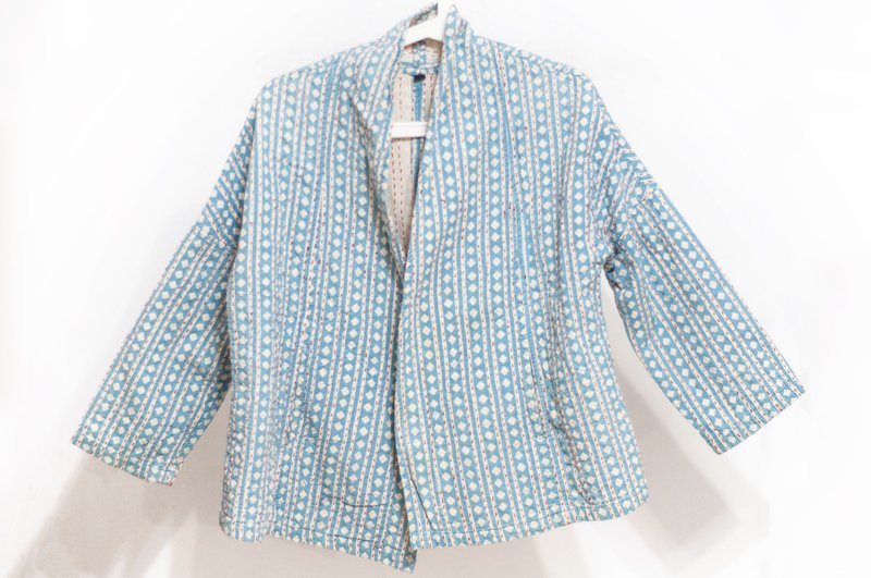 微暇 手工縫線純棉罩衫 純棉刺繡和服外套 印度有機棉刺繡外套-藍 - 女大衣/外套 - 棉．麻 多色