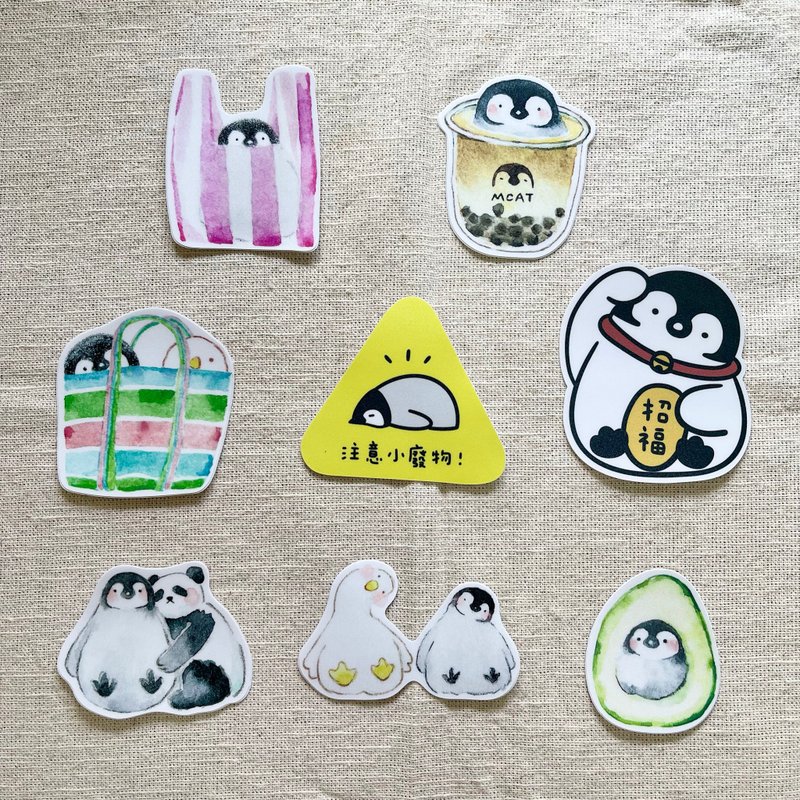 小廢物企鵝 防水大貼紙 - 貼紙 - 紙 多色