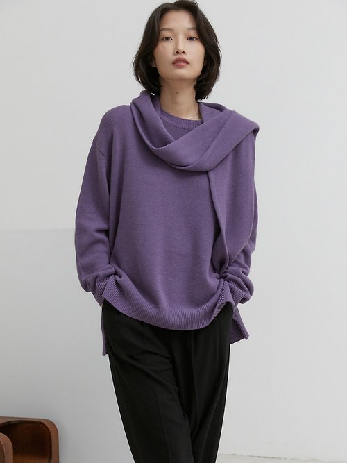 vitatha 番塔塔 青石紫色 3色入 冬日色彩 手套袖子圍巾領兩件套紙片人羊毛毛衣