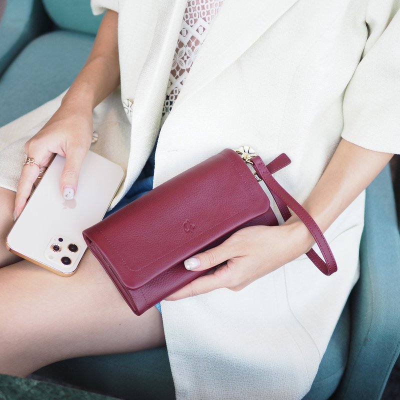 Mousse wallet (Burgundy) : Long wallet, Soft leather wallet, Dark red - 錢包/皮夾/長短夾 - 真皮 紅色