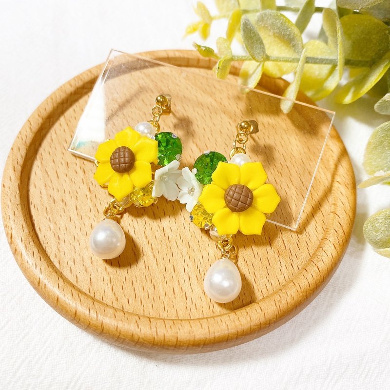 Summer Sunflower Handmade Earrings | Clay Earrings - Earrings & Clip-ons - Clay Yellow