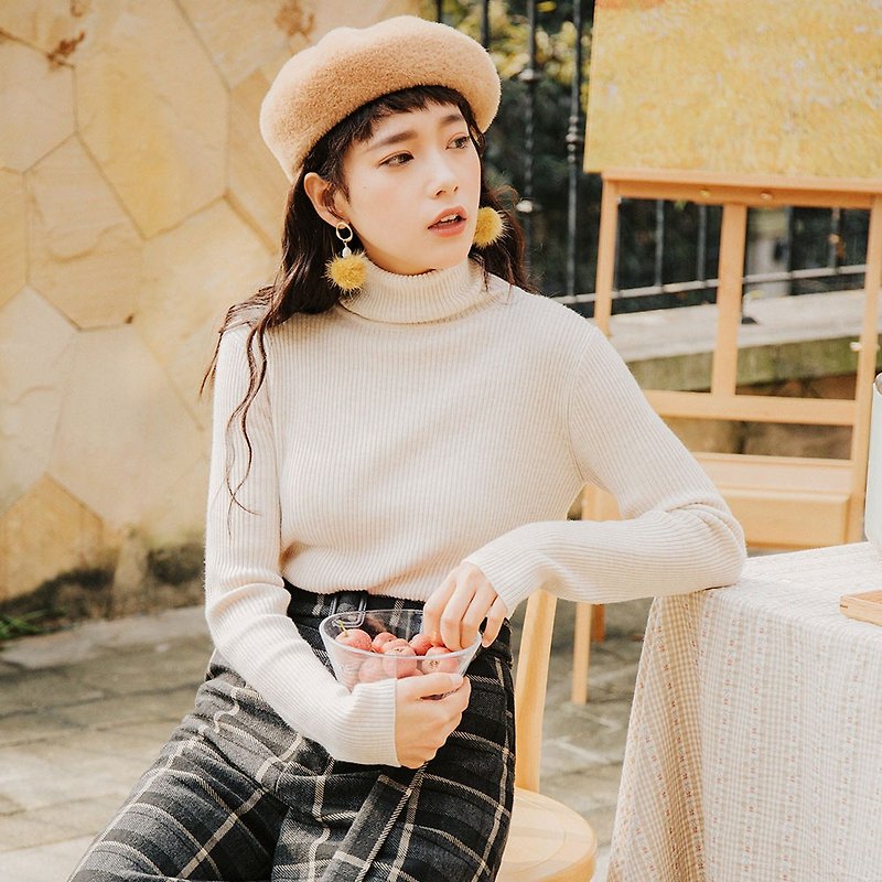 2018 women's winter wear mixed color pit high collar sweater - Women's Sweaters - Polyester White