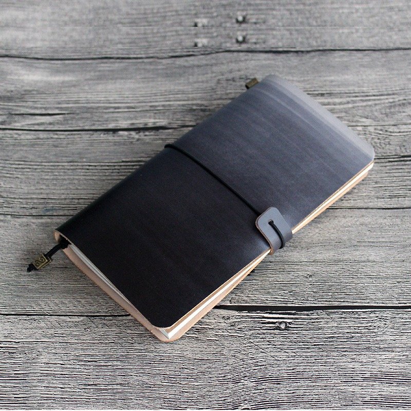 Black Gradation Pocket Book Leather Notebook Diary TN Travelbook Notepad Customizable - Notebooks & Journals - Genuine Leather Black