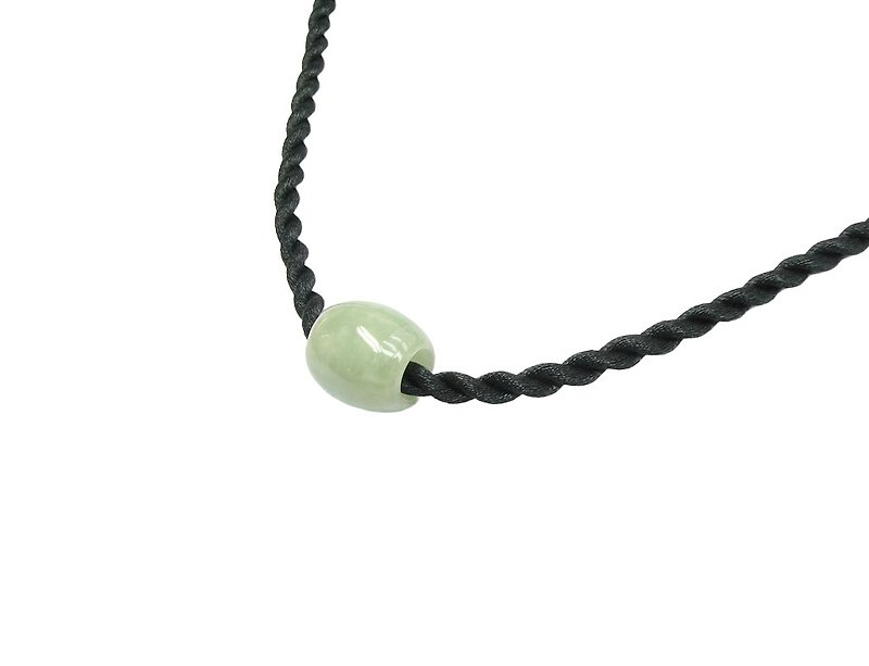 天然綠色A 級翡翠 桶鼓珠子, 13x14mm, 附送約 20 英寸黑色扭繩項 - 項鍊 - 半寶石 綠色