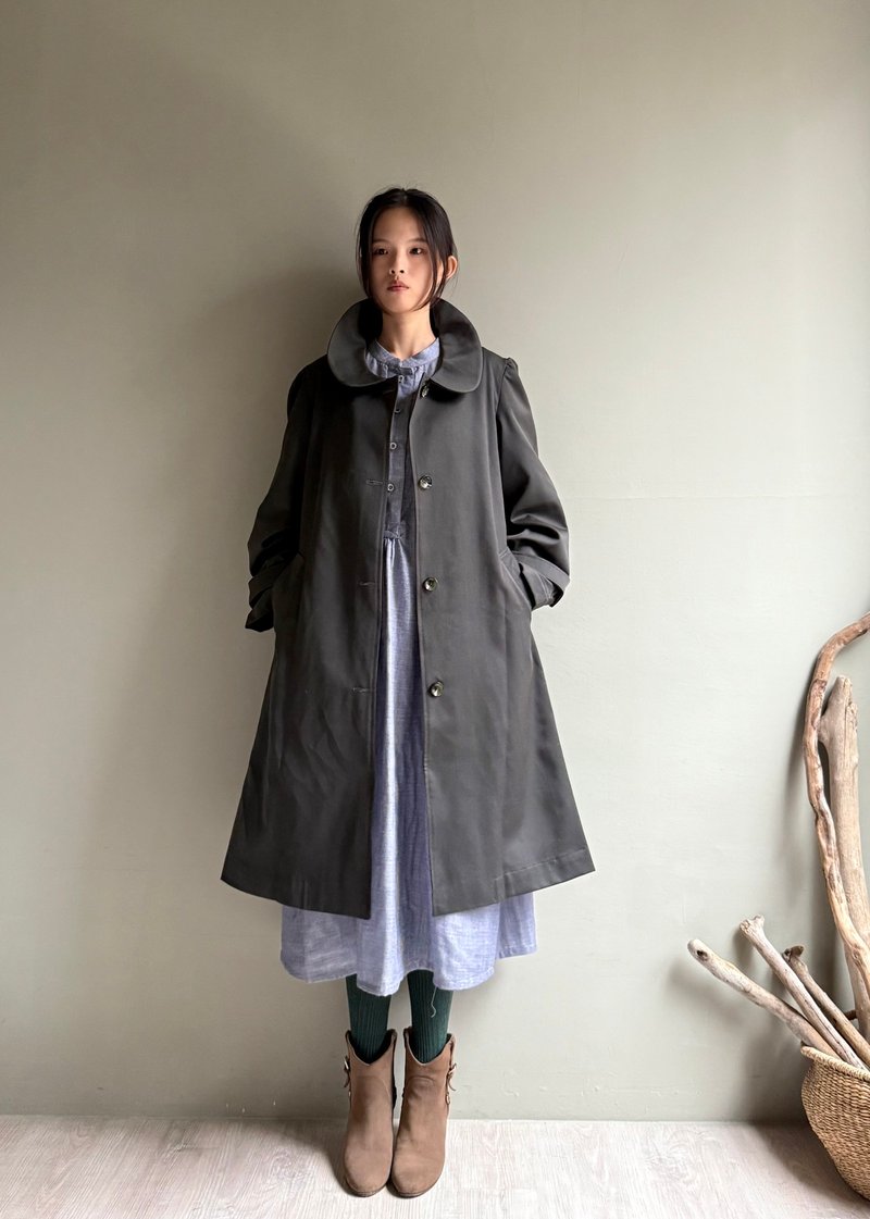 King's Lake Morning / Camp-Inspired Hues: Lightweight Wool Blend Vintage Blossom Collar Mid-Length Coat / Light Trench Coat - Women's Casual & Functional Jackets - Wool 