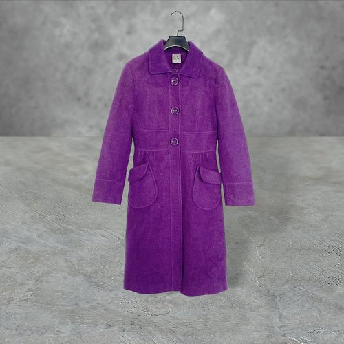 蘿綺莉蕾芭索 二手 紫色 毛料 略厚挺 口袋 排釦 合身 29腰身 外套 大衣 OPME21