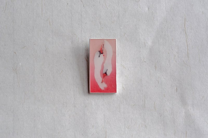 White Swan double pink gradient _925 _ _ silver brooch pendant _ _ - สร้อยคอ - โลหะ สึชมพู