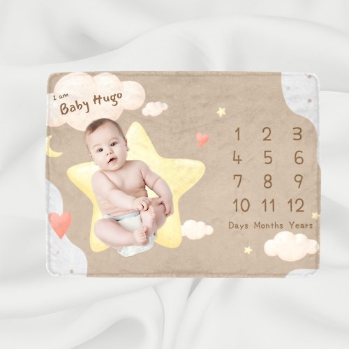 hkgiftforu 【滿月禮物】個人化嬰兒成長記錄毛毯(Star Moon Baby Boy款式)