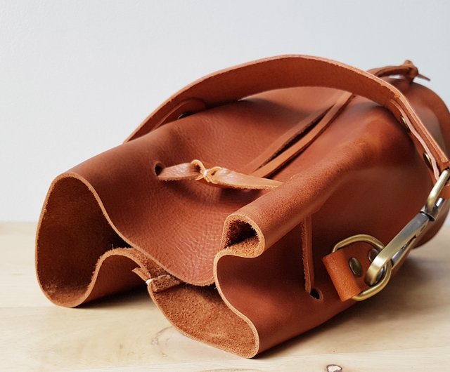 Leather Bucket Bag - Leather Pouch with Drawstring. Leather Shoulder Bag, Bucket Bag Women. 100% Cow Leather Handmade in Greece.