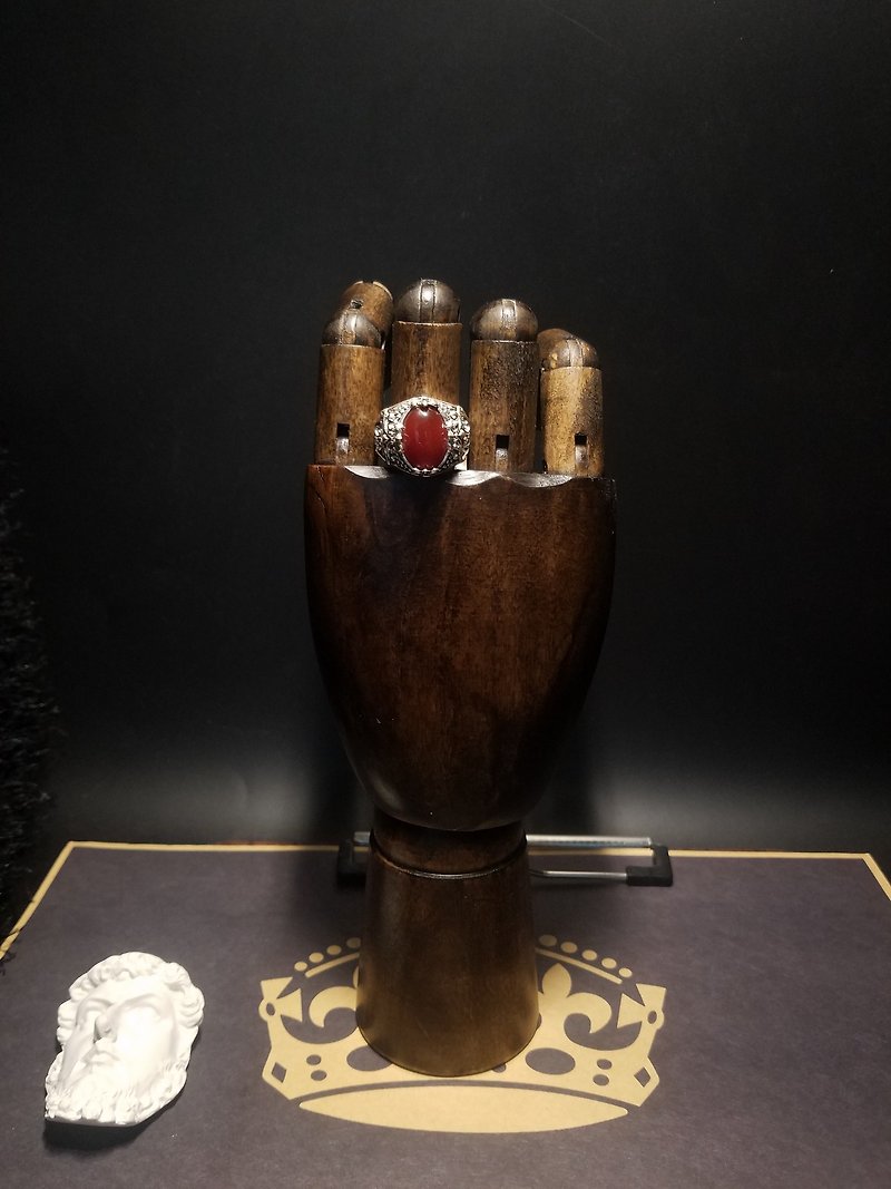 紅瑪瑙戒指復古寶石指環開口設計 - 戒指 - 其他金屬 紅色