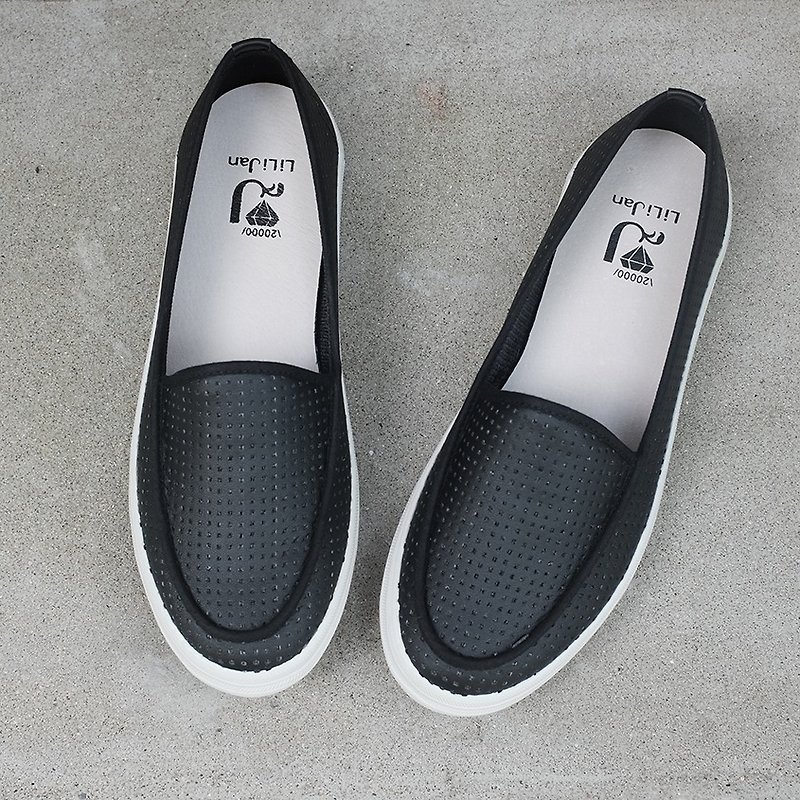 [ピュアブラック＆ホワイト]通気性のあるインソールカジュアルなロファ_ファッションブラック（25.5のみ） - オックスフォード靴 - ポリエステル ブラック