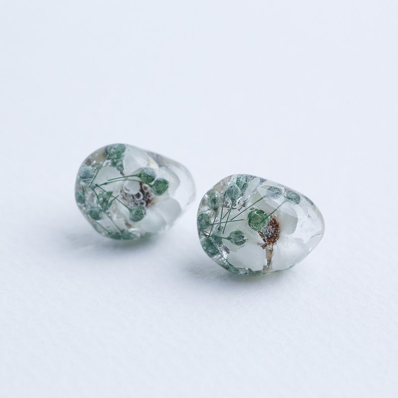 | The light flies. | French white plum stone earrings / fine and small earrings - Earrings & Clip-ons - Plants & Flowers 