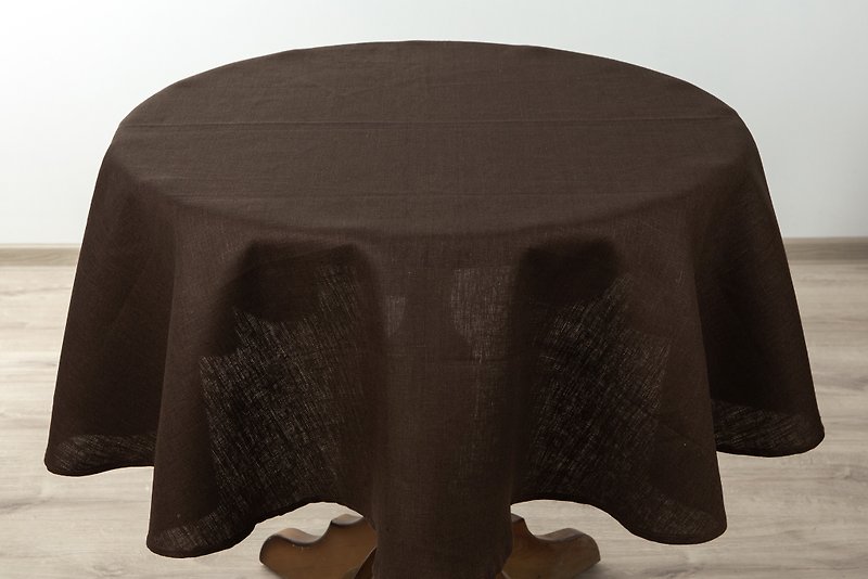 Linen round washable tablecloth color brown D144 cm - ผ้ารองโต๊ะ/ของตกแต่ง - ลินิน สีนำ้ตาล