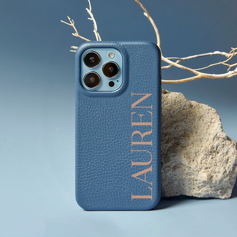 Personalized DENIM Genuine Leather Phone Case - 手機配件 - 真皮 藍色