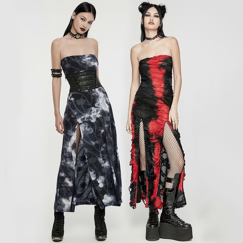 Gothic Fire Nation Warlock Tube Dress-Multicolor/Red Only/Distressed + Tie-Dye Craftsmanship - One Piece Dresses - Other Materials Red