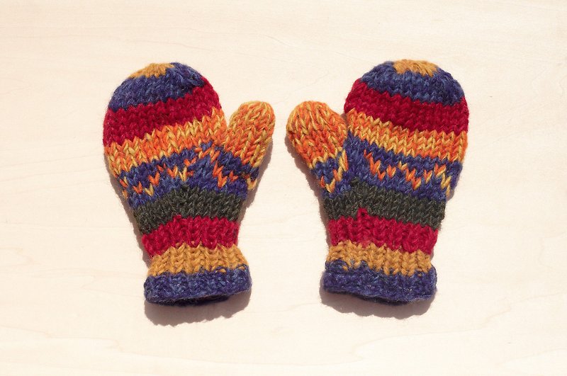 Limited Christmas gift a knitted pure wool warm gloves / gloves for children / child gloves / bristles gloves / knitted gloves / mittens - Eastern European style blending stripes - Bibs - Wool Multicolor
